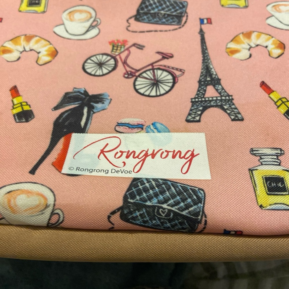 Pink Paris Print Tote Bag with Tan Handles - Picture 2 of 4